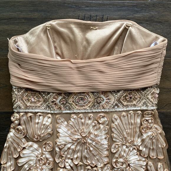 SUE WONG Strapless Dress Womens Sz 2 Cream Tan Soutache Beaded Cocktail Holiday - Picture 7 of 8